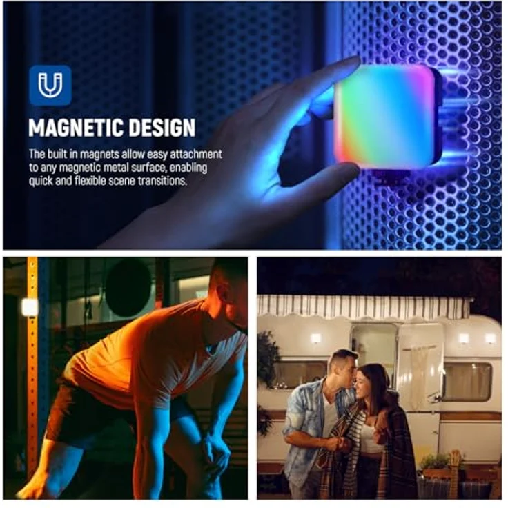 NEEWER RGB61 Kamera Videolicht, 360° Vollfarb Magnetisches Mini LED Panel mit 3 Cold Shoe Mounts, 2500K-8500K Farbtemperatur, CRI 97+, 20 Szenenmodi, 2000mAh Akku, Fotografie Zubehör – Bild 3