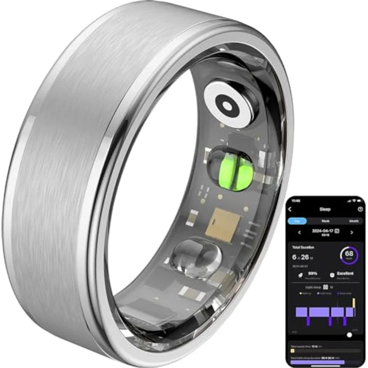 Newgen Medicals Smart Ring, Fitness-Tracker-Ring mit SpO2, Herzfrequenz, Schlafanalyse, mattsilbern, Gr. 65 – Bild 1