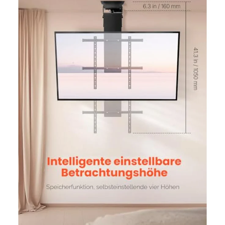 VEVOR motorisierte TV Deckenhalterung, elektrisch höhenverstellbar für 32-70 Zoll Fernseher bis 50 kg, mit max. VESA 60 x 60 cm und Neigungswinkel bis -75° – Bild 2