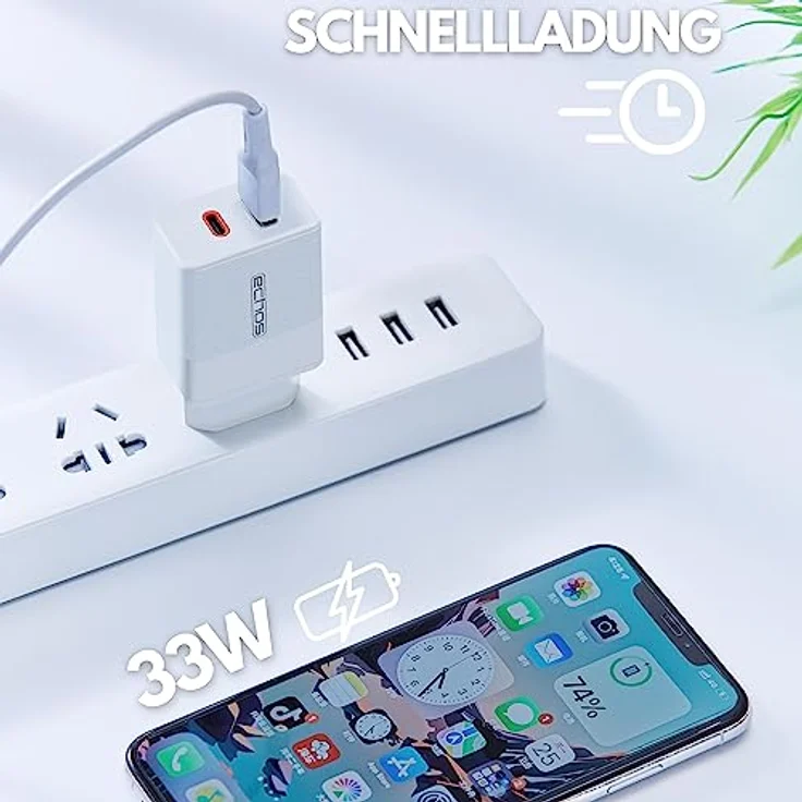 Echos 33W Dual Port Ladegerät USB C Schnellladegerät Power Netzteil PD PPS Ladegerät Schnelllader für Handys, Laptops und Tablets Mobiltelefon-Lader Smartphone-Aufladegerät Handy-Netzteil Ladekabel QC 3.0, Weiß – Bild 2