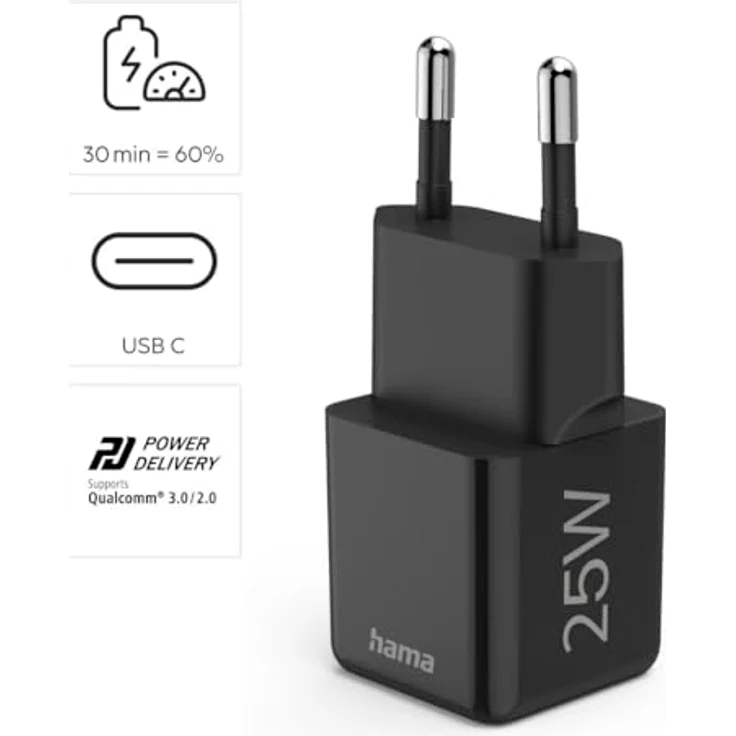 Hama Schnellladegerät (25 W, Power Delivery, Quick Charge, Super-Mini-Format) Schwarz – Bild 5