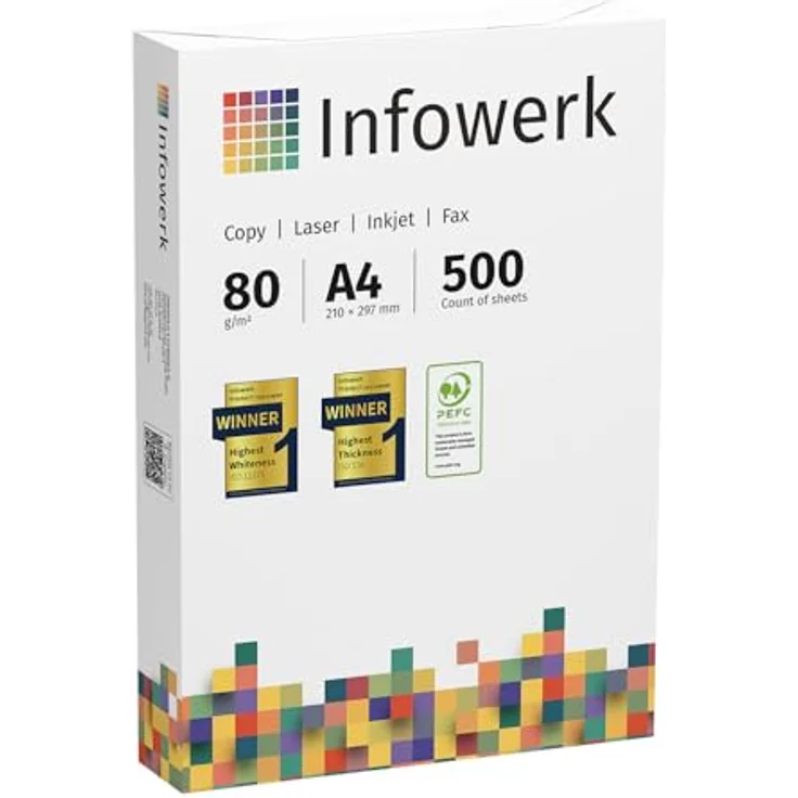 Infowerk Druckerpapier Kopierpapier 1000 Blatt 2 x 500 A4 80g Premium Weiß Testsieger PEFC – Bild 3