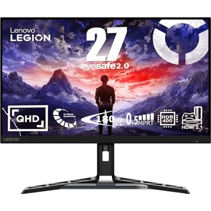 Lenovo Legion R27qe 27" QHD Gaming Monitor 2560x1440 180Hz 450 nits 0,5ms Reaktionszeit HDMI DisplayPort AMD FreeSync schwarz – Bild 1