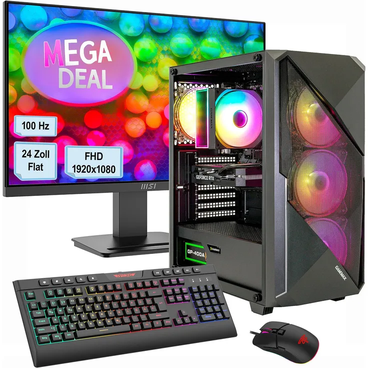 GAMEMAX Gaming-PC MegaDeal Striker 2734, AMD Ryzen 5 5500, 16GB RAM, 480GB SSD, NVIDIA RTX 5060, MSI PRO MP2412 24" Monitor, Windows 11