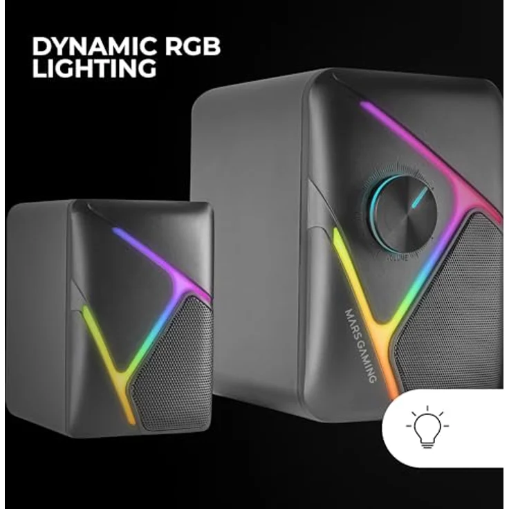 MARSGAMING MS-H21, RGB 2.1 Gaming-Lautsprecher und 35W Subwoofer, 3D Surround Inverted Driver System, Kompaktlautsprecher mit Dynamic RGB Lighting, Schwarz – Bild 4