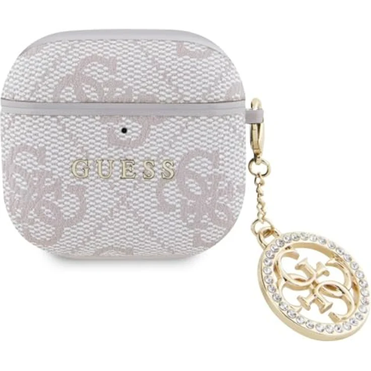 CG Mobile Guess 4G Strass Charm Fall für AirPods 4, Hardcase aus Öko-Leder und PC, rosa – Bild 1