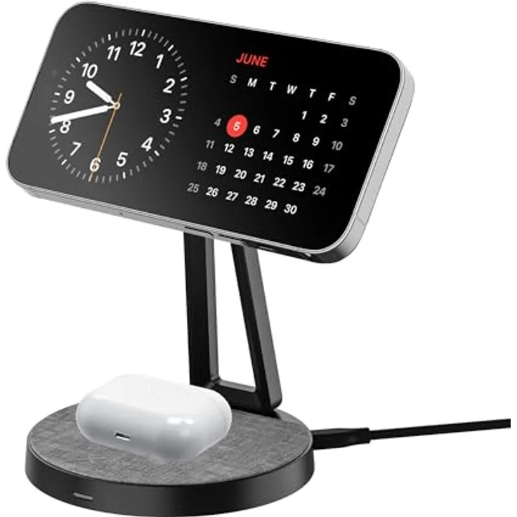 XLayer MagFix Pro 2-in-1 Ladestation Apple Wireless Charger I Standby I Magsafe Kompatibel I Magnetisch I Ladegerät I kabelloses schnelles Laden von iPhone 15 14/13/12/11 Pro Max Plus, AirPods