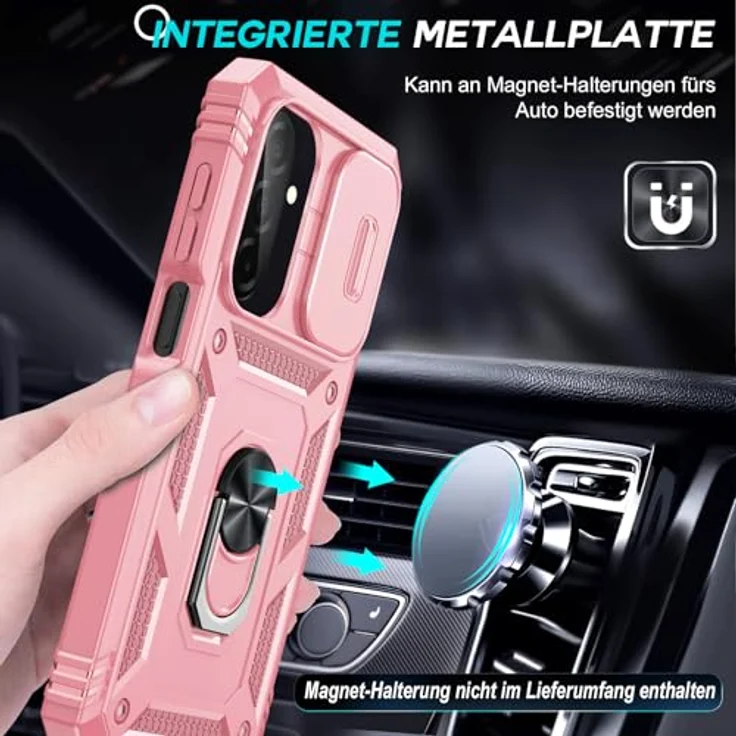 LeYi Militär Hülle für Samsung Galaxy A27 5G, Stoßfest mit Kamera Schiebefunktion und 2 Displayschutz, Rosa – Bild 4