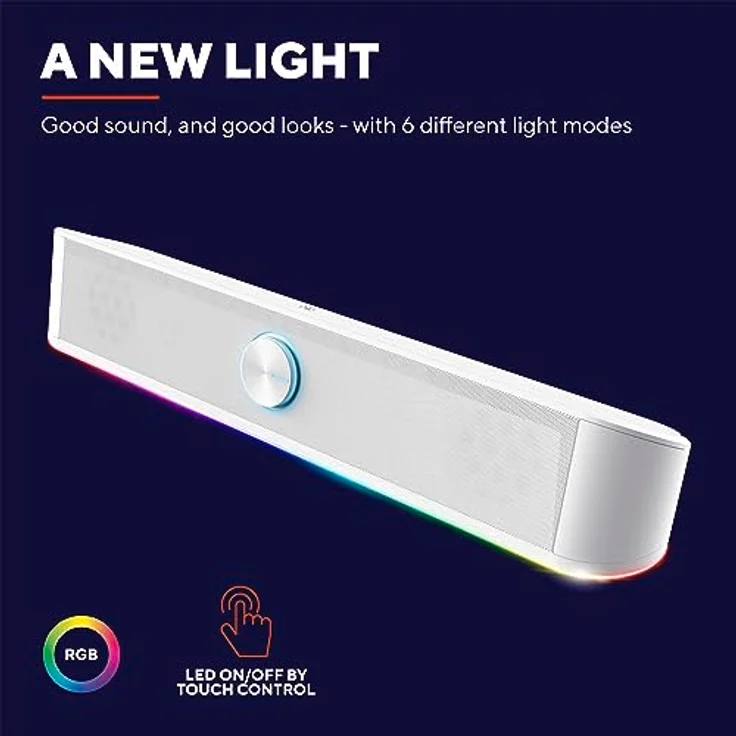 Trust Illuminated Soundbar-White PC-Lautsprecher mit RGB-Beleuchtung und platzsparendem Design – Bild 4