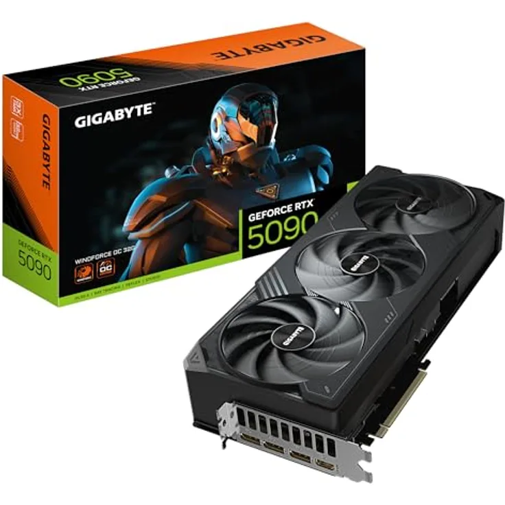 Gigabyte GeForce RTX 5090 WINDFORCE OC 32G Grafikkarte - 32 GB GDDR7, 512 Bit, PCI-E 5.0, 2467MHz Kernfrequenz, 3 x DP 2.1a, 1 x HDMI 2.1b, NVIDIA DLSS 4, GV-N5090WF3OC-32GD, schwarz