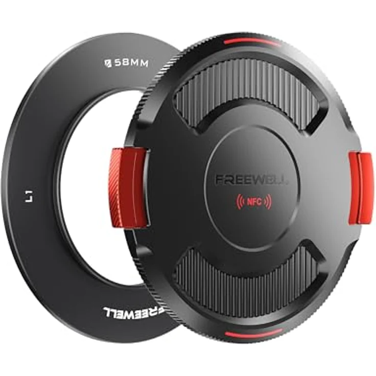 Freewell 58 mm Adapterring mit Kappe für The Real Locking L1 VND/CPL, Objektivschutz mit NFC-Technologie und Zwei-Tab-Verriegelung