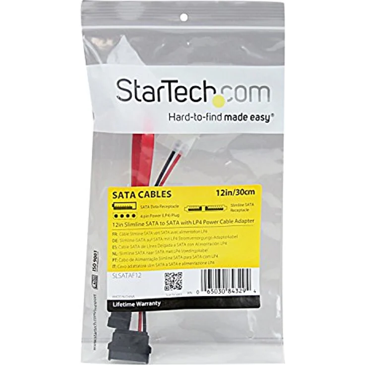 StarTech.com Slimline SATA auf SATA mit LP4-Stromkabel / Adapter - SATA-Kabel - Serial ATA 150/300/600 - interne Stromversorgung, 4-polig, Slimline SATA 13-polig - 7-poliges SATA - 30cm - Rot (SLSATAF12) – Bild 3