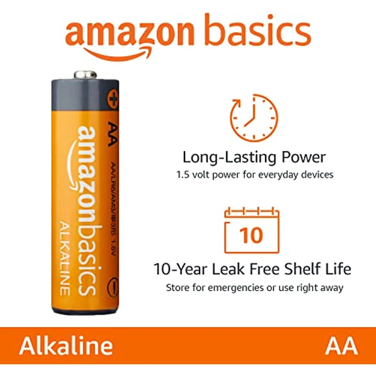 Amazon Basics Leistungsstarke AA-Alkaline-Batterien, 10 Jahre Haltbarkeitsdauer, 36er-Pack, einfach zu öffnende Vorteilspackung – Bild 2