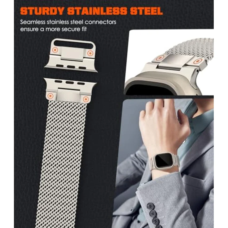 Astorgos Metallarmband, kompatibel mit Apple Watch 42/44/45/46/49 mm, Edelstahl-Mesh mit magnetischem Schnallsystem, für Männer und Frauen – Bild 5