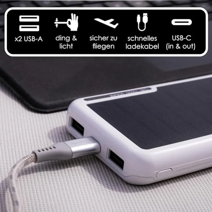 Boompods OBI-SOLAR 10000 mAh Powerbank, Schwarz, mit zwei USB-Ausgängen und dualen Eingangsoptionen (USB-C und Micro-USB) – Bild 6