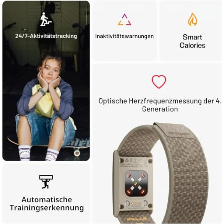 Polar LOOP GEN2 Fitness-Tracker S/L Sand, Herzfrequenzzonen & Schlafphasen Analyse – Bild 3