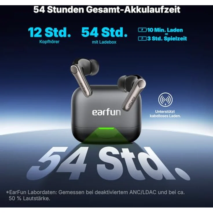 EarFun Air Pro 4+ Bluetooth Kopfhörer, Noise Cancelling, Hi-Res Audio, 54 Std. Akku, Multipoint, IP55, schwarz – Bild 5
