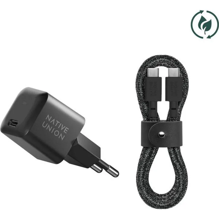 Native Union FAST30-CC-BKCOS-EU, 30W USB-C Ladegerät mit Belt-Kabel, kompakt und schwarz, mit Power Delivery und recycelten Materialien