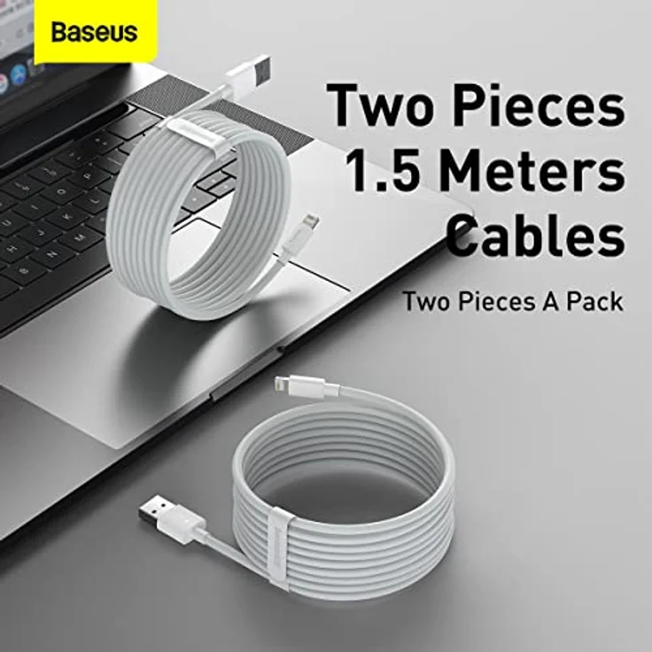 Baseus Simple Wisdom Datenkabelset, USB auf Lightning, 2 Stück, 2,4 A, 1,5 m, Weiß – Bild 5