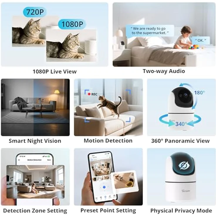 SONOFF CAM-PT2, Indoor Überwachungskamera 1080P mit 360°-Sicht, Bewegungserkennung, Farb-Nachtsicht, Zwei-Wege-Audio, Privatsphäre-Modus, kompatibel mit Alexa & Google Home – Bild 2