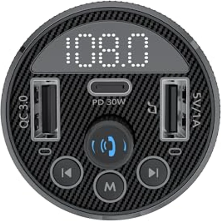 Xlayer Kfz-Ladegerät 30W mit FM-Transmitter, 12/24 V, Bluetooth 5.3, USB-C, 2x USB-A – Bild 3
