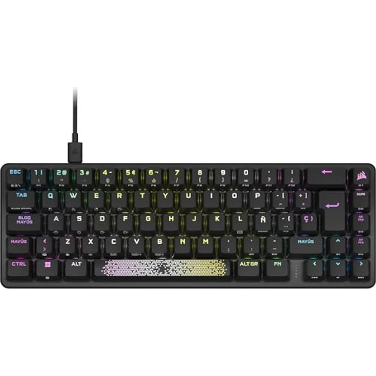 Corsair K65 Pro Mini-RGB-Tastatur, 65 % optisch, mechanisch, kabelgebunden, OPX-Schalter, PBT Double-Shot-Tastaturen, kompatibel mit iCUE, PC, PS5, PS4, Xbox, QWERTY ES, Schwarz – Bild 1