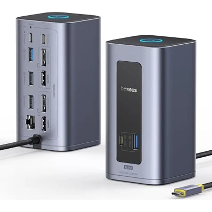 Baseus Nomos Air Docking Station 12 in 1, USB-C Hub mit 4K HDMI/DP, Dual-Display, 10Gbps USB-Anschlüsse, 100W PD, Gigabit-Ethernet, kompatibel mit macOS/Windows (ohne Netzteil) – Bild 1
