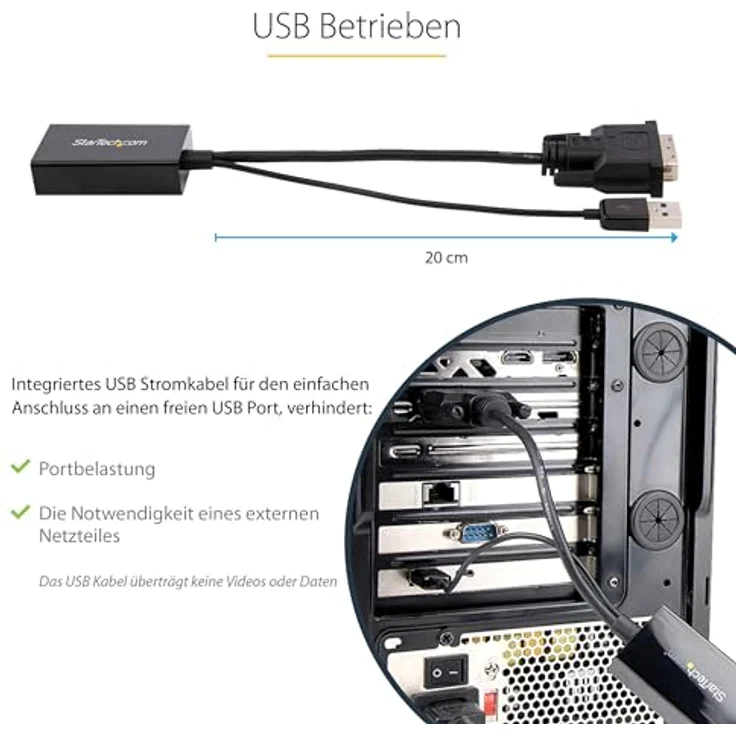 Startech DVI Adapter DVI zu DisplayPort + USB-A Strom St./Bu. schwarz – Bild 6
