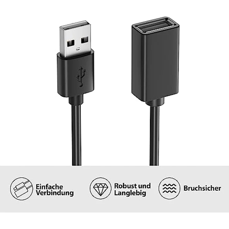 JAMEGA 5m USB 2.0 Verlängerungskabel, USB-A Buchse auf A Stecker, Übertragungsgeschwindigkeit 480 Mbit/s, schwarz – Bild 4