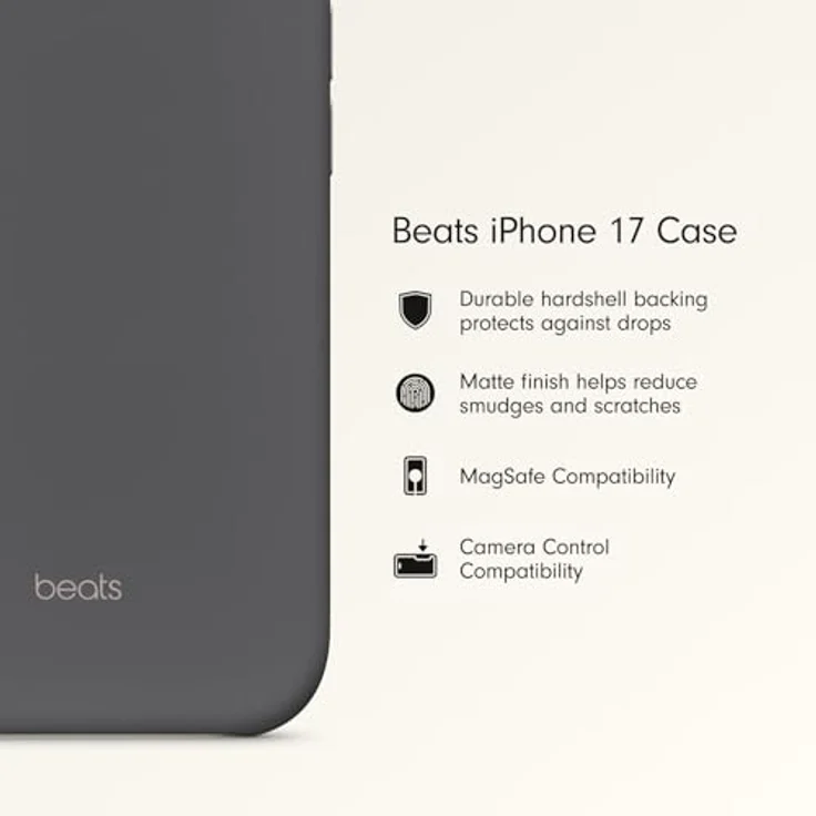 Beats iPhone 17 Case, MagSafe mit Kamerasteuerung, matte Außenseite, Mikrofaser-Innenfutter, Granitgrau – Bild 2