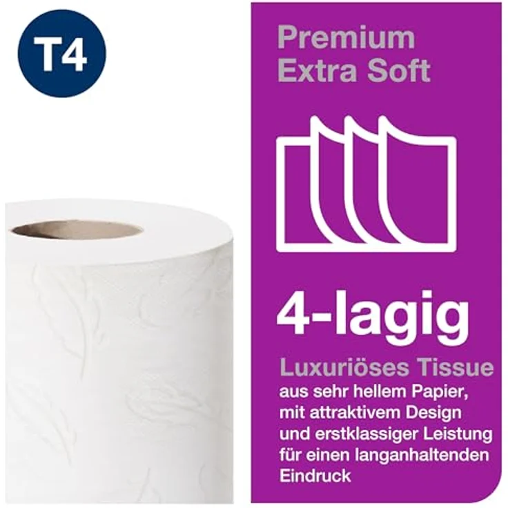 Tork extra weiches Kleinrollen Toilettenpapier Weiß T4, Premium, 4‑lagig, 42 נ150 Blatt, 110406 – Bild 3