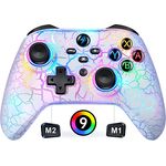 Switch Controller für Nintendo, Switch Controller mit 2 Back Button Macro Programmierbar/Rissiges Design Lichter, 1000mAh Controller Switch für Switch/Lite/OLED, Kompatibel mit Android/IOS/PC(Weiß)