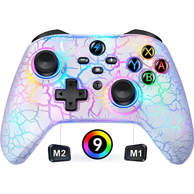 Switch Controller für Nintendo, Switch Controller mit 2 Back Button Macro Programmierbar/Rissiges Design Lichter, 1000mAh Controller Switch für Switch/Lite/OLED, Kompatibel mit Android/IOS/PC(Weiß)