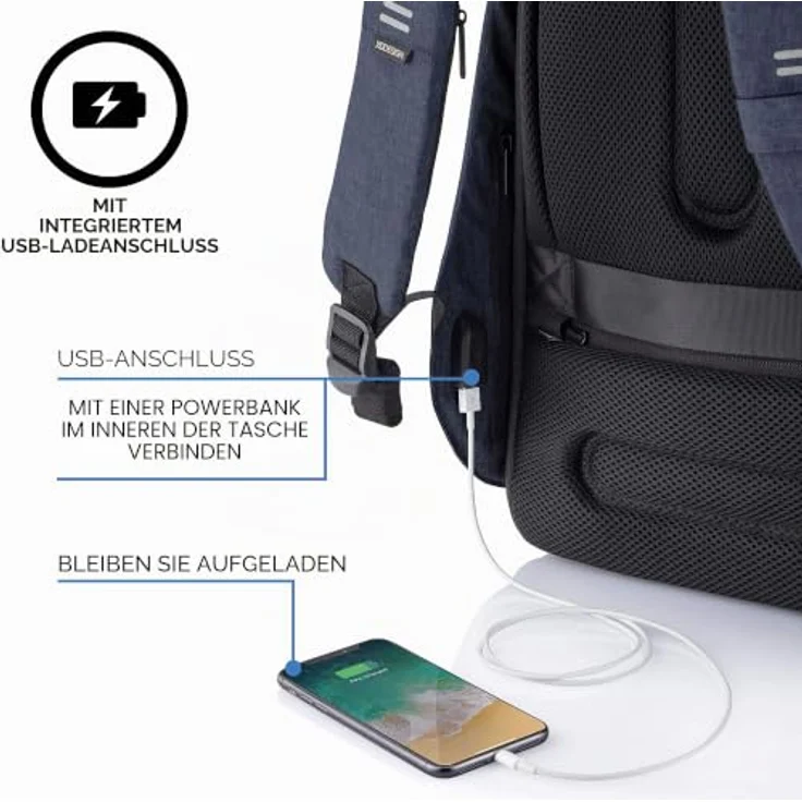 XD Design Bobby Hero XL, 17" Laptop Backpack in Marineblau, großer Rucksack mit Schutzfunktion und Diebstahlschutz – Bild 4