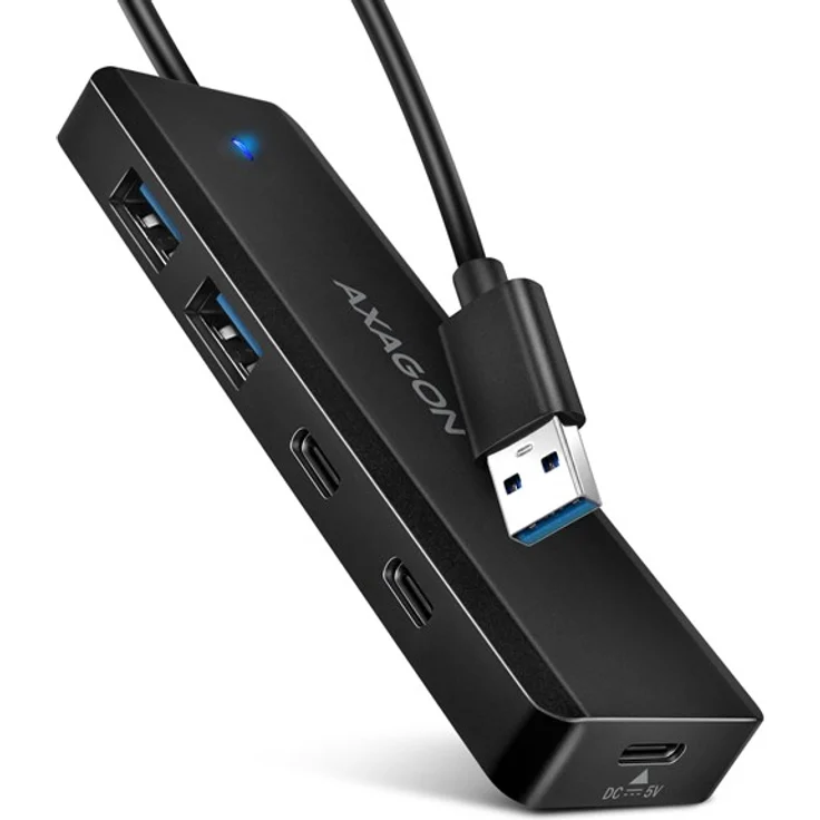 AXAGON HUE-C2A, Schnittstellen-Hub mit 4 USB 3.2 Gen 1 Ports, 2x USB-A und 2x USB-C, integriertes 19 cm Kabel