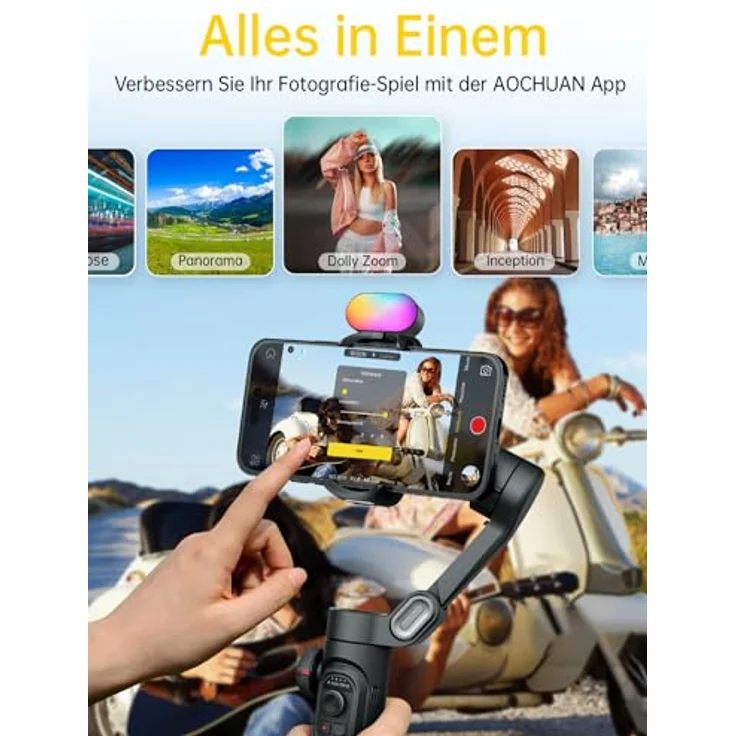 AOCHUAN XE Standard Gimbal, 3-Achsen-Stabilisierung mit intelligenter Gesichtsverfolgung, kompakt, schwarz – Bild 8