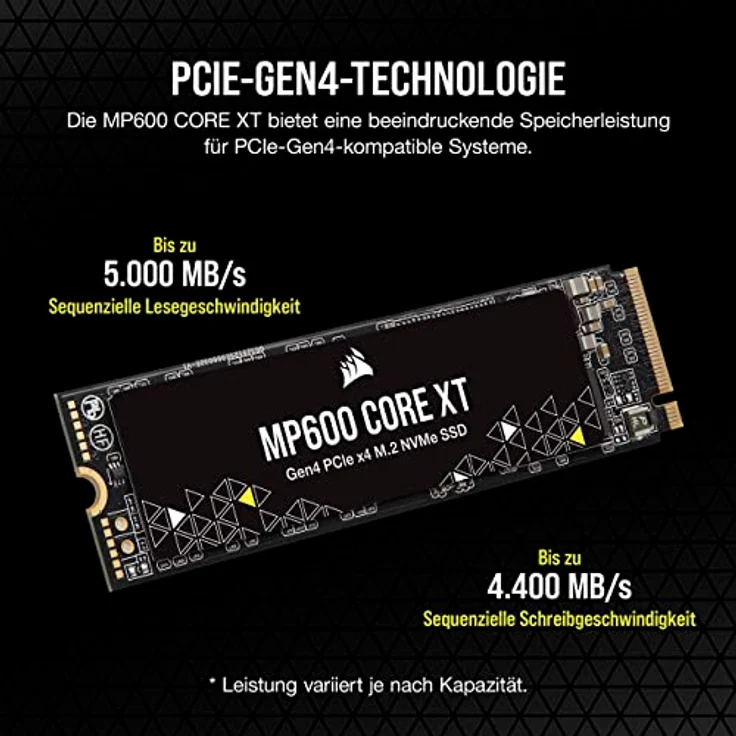 Corsair MP600 CORE XT 4TB PCIe Gen4 x4 NVMe M.2 SSD – QLC NAND Mit Hoher Dichte - M.2 2280 - DirectStorage-Kompatibel - Bis zu 5.000 MB/s - Ideal Für PCIe 4.0-Notebooks Und Desktops - Schwarz – Bild 3