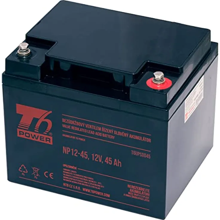 T6 Power NP12-45, 12V Batterie mit 45Ah Kapazität für USV-Systeme und Elektromotoren