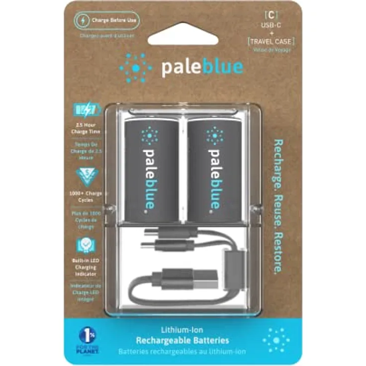Paleblue Wiederaufladbare Akkus C Batterien (HR14/LR14), 2800 mAh, USB-C mit LED-Ladeanzeige, 2er Pack