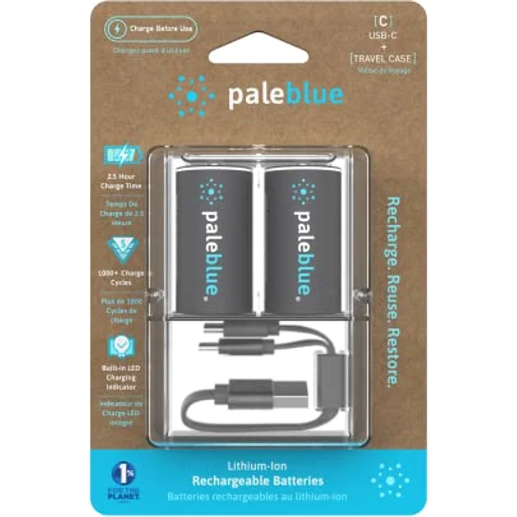 Paleblue Wiederaufladbare Akkus C Batterien (HR14/LR14), 2800 mAh, USB-C mit LED-Ladeanzeige, 2er Pack – Bild 1