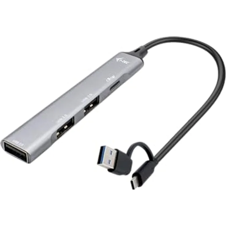 i-tec USB-A/ USB-C 4 PORT HUB, 4-fach USB-Hub mit 1x USB 3.0 und 3x USB 2.0, integriertes 15 cm Kabel, kompatibel mit Windows, macOS und mehr