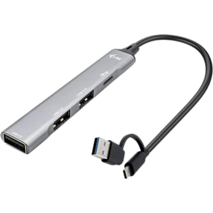 i-tec USB-A/ USB-C 4 PORT HUB, 4-fach USB-Hub mit 1x USB 3.0 und 3x USB 2.0, integriertes 15 cm Kabel, kompatibel mit Windows, macOS und mehr