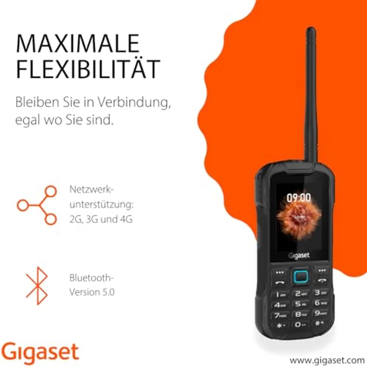 Gigaset GLX8 ACTIVE, Robustes 4G-Outdoor-Tastenhandy mit Walkie-Talkie-Funktion, IP68 wasserdicht, Dual SIM, 2,4 Zoll LCD-Display, Schwarz/Petrol – Bild 4