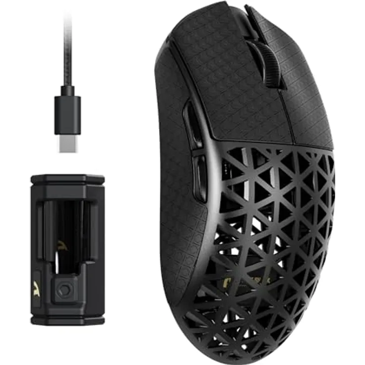 ATTACK SHARK R5 Ultra Carbonfaser HyperSpeed, Kabellose Gaming-Maus mit PAW3950MAX Sensor, 8000Hz Abtastrate, 42000DPI, 39g ultraleicht – Schwarz