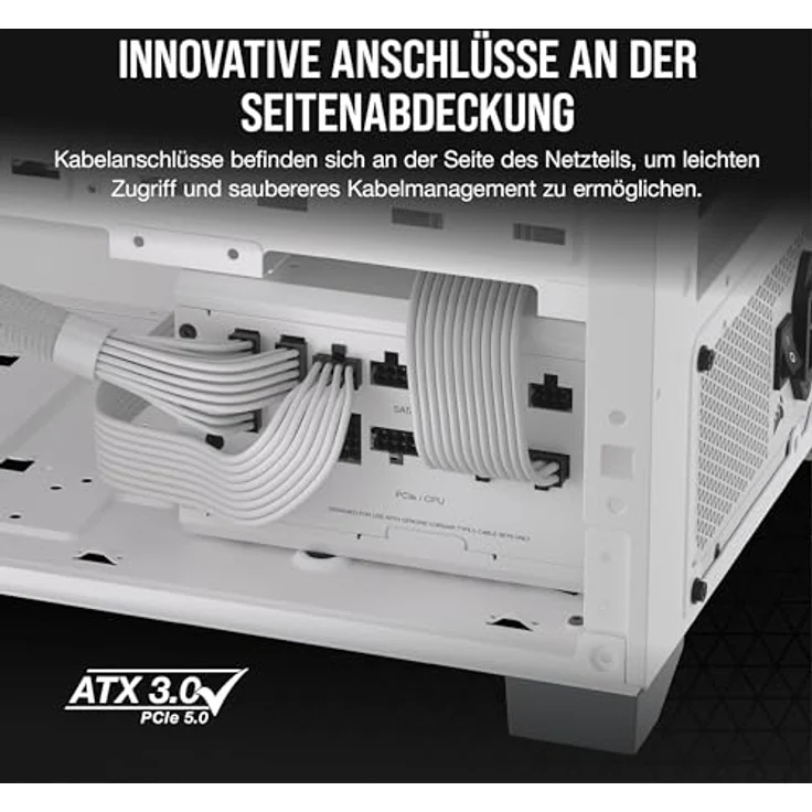 Corsair RM850x Shift Vollmodulares ATX-Netzteil - Modulare Seitenschnittstelle - ATX 3.0- & PCIe 5.0-kompatibel - Null-Drehzahl-Lüftermodus - 105°C-Kondensatoren - 80 Plus Gold-Effizienz - Weiß – Bild 3