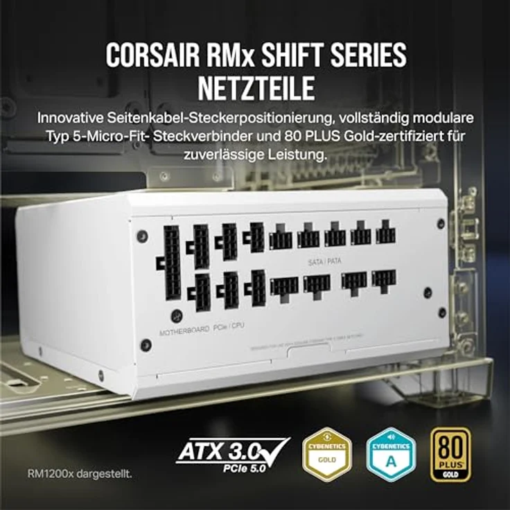 Corsair RM850x Shift Vollmodulares ATX-Netzteil - Modulare Seitenschnittstelle - ATX 3.0- & PCIe 5.0-kompatibel - Null-Drehzahl-Lüftermodus - 105°C-Kondensatoren - 80 Plus Gold-Effizienz - Weiß – Bild 2