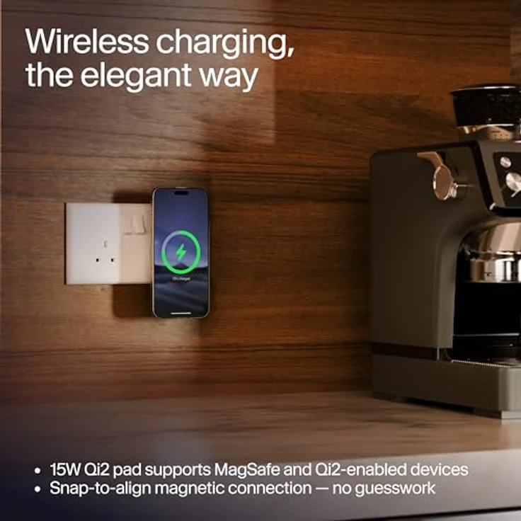 Twelve South PowerBug 35W USB-C PD & 15W Qi Wandladegerät, Schwarz - Schnelles kabelloses Laden mit integriertem USB-C-Anschluss und iOS StandBy-Unterstützung – Bild 2