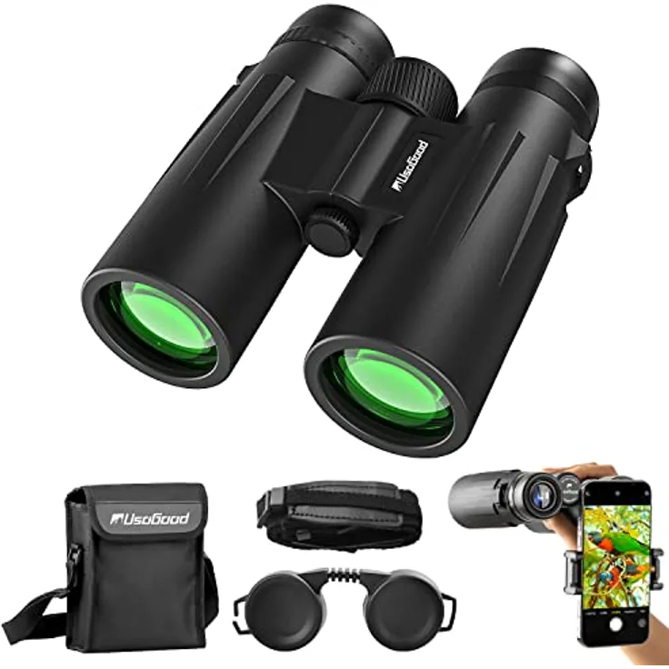 Usogood Fernglas 10x42 HD, BAK4 Prisma und FMC Objektiv, Smartphone-Adapter, 3 Jahre Garantie, ideal für Vogelbeobachtung und Jagd