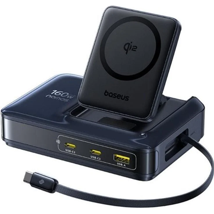 Baseus Nomos NH21 Qi2 160W 4-in-1 Wireless Charging Station mit zurückziehbarem Kabel, Schwarz