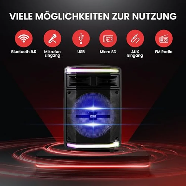 Pyle PPHP1044B Partybox, Bluetooth Lautsprecher mit 600W Leistung, 10" Subwoofer, tragbar, wiederaufladbarer Akku – Bild 6
